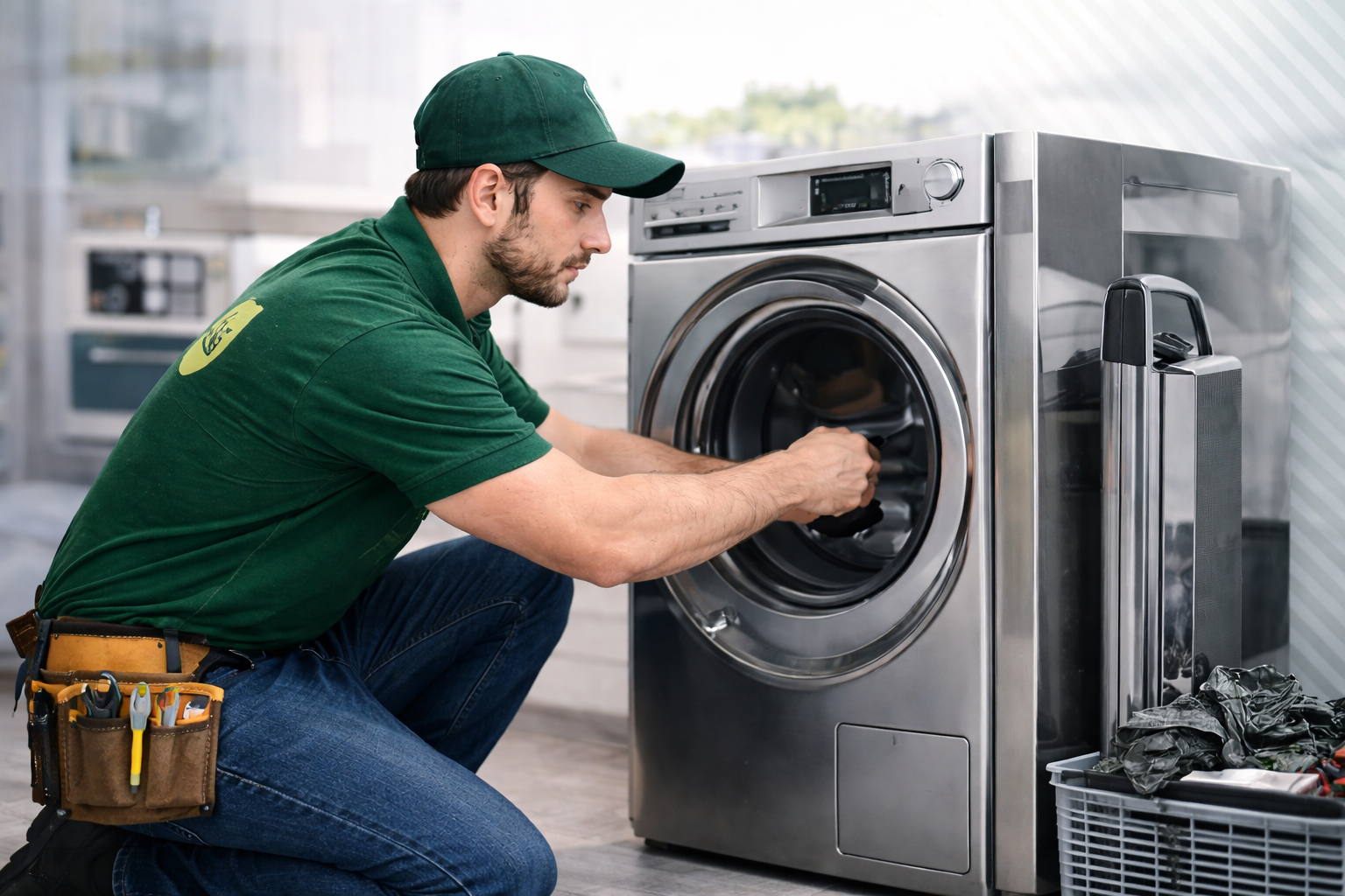 Technician repairing appliance